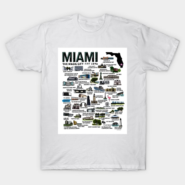 Miami Florida Map T-Shirt by fiberandgloss